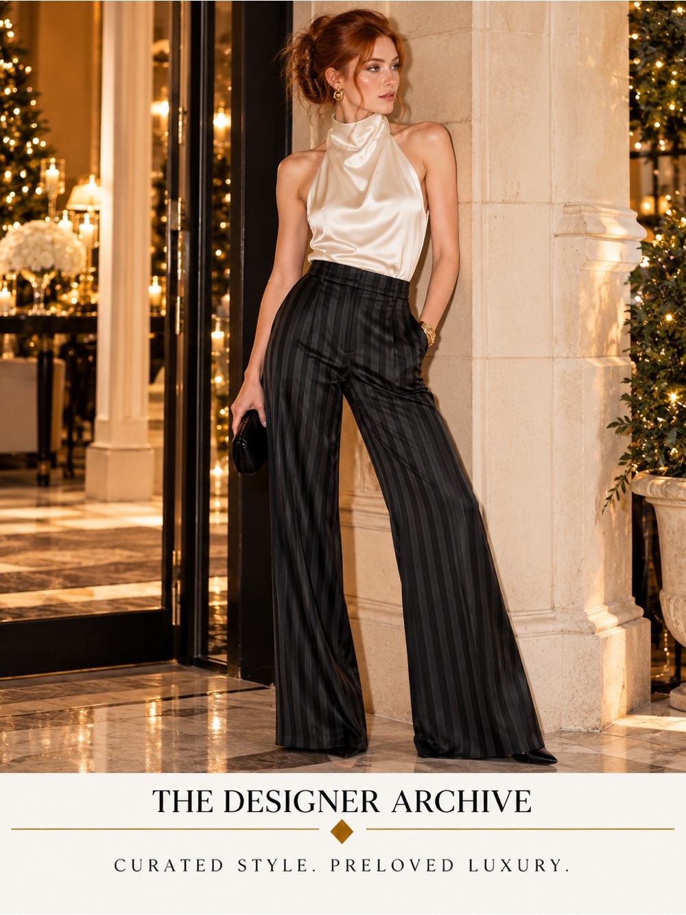 ESCADA NWT Black Tuxedo Stripe Wide Leg Evening Pants Size 40